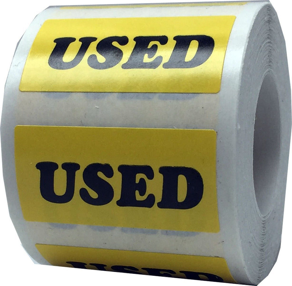 Yellow with Black Used Rectangle Stickers, 3/4 x 1.5 Inches in Size, 500 Labels on a Roll