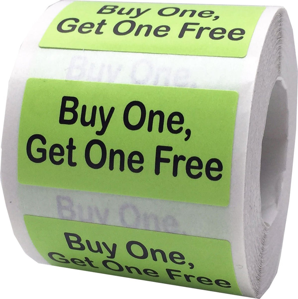 Hot Green with Black Buy One, Get One Free Rectangle Stickers, 3/4 x 1.5 Inches in Size, 500 Labels on a Roll