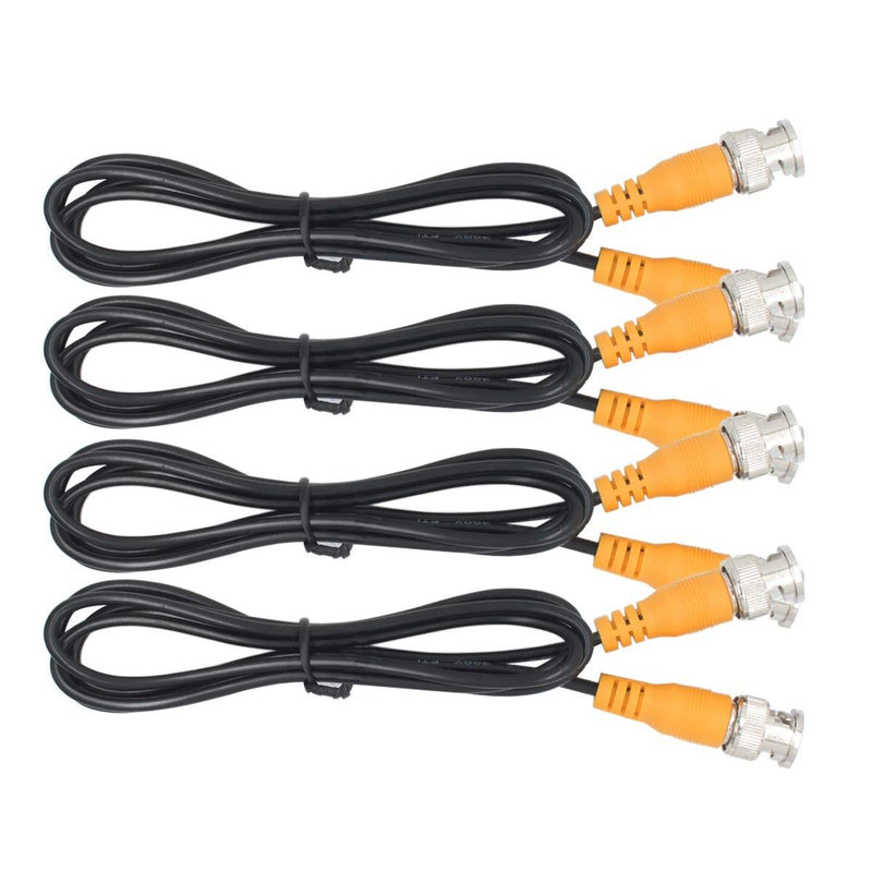 ANVISION 4-Packs Black 1m BNC Male to BNC Male Jumper Cable with Yellow Connector for CCTV DVR to TV System