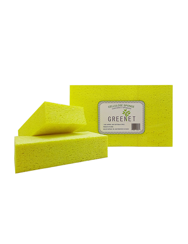 Car Wash Sponge, Large Sponges, Multi-use Scrub, Cellulose Sponge For Car, Kitchen And Cleaning, 3 Pack, Car Sponges, Yellow, Environmentally Safe Biodegradable by Greenet