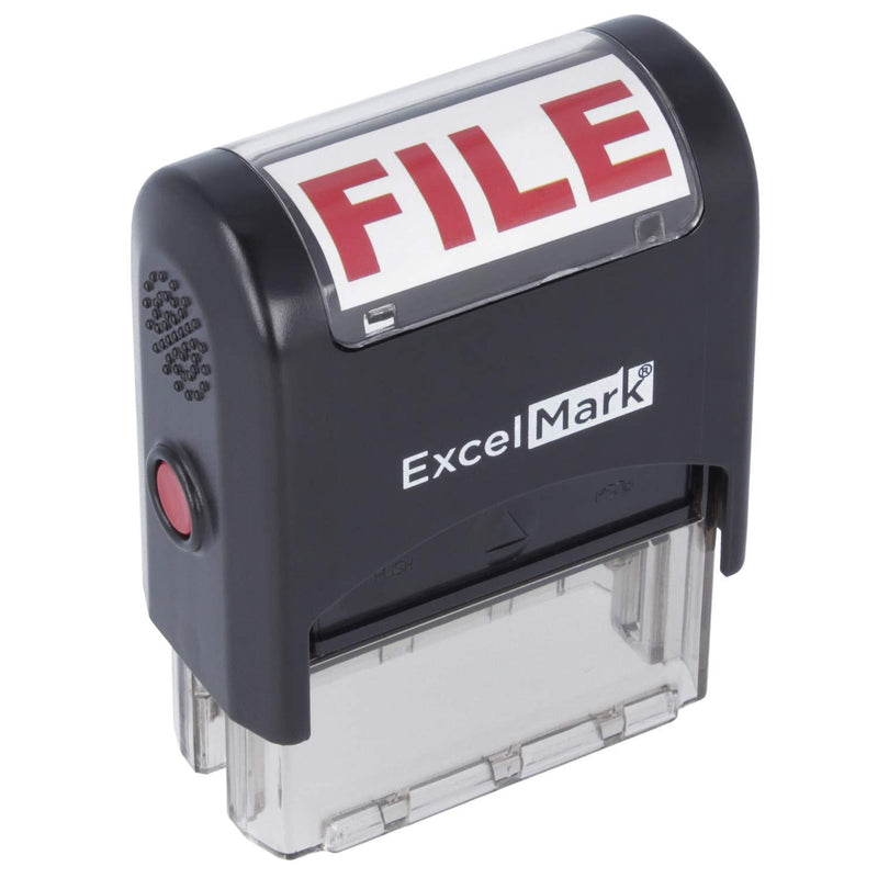 File - ExcelMark Self-Inking Rubber Office Stamp - Red Ink