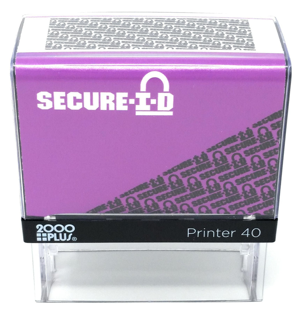 SECURE ID, Identity Theft Security Stamp - Block Out Your Confidential Information, Standard Size 7/8" x 2-3/8", Purple Case