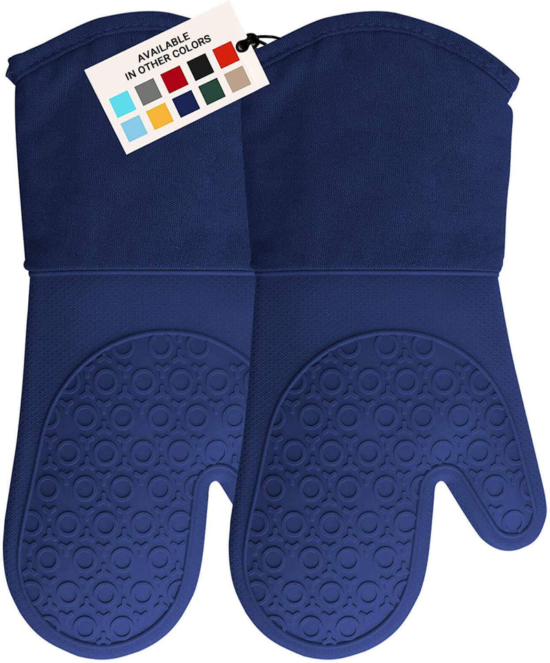 HOMWE Professional Silicone Oven Mitt, Oven Mitts with Quilted Liner, Heat Resistant Pot Holders, Flexible Oven Gloves, Blue,1 Pair, 13.7 Inch Royal Blue