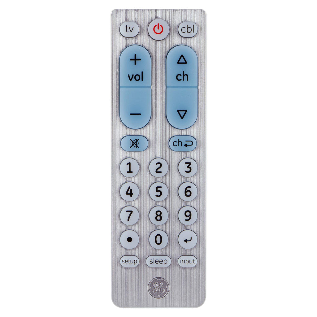 GE Big Button Universal Remote Control for Samsung, Vizio, Lg, Sony, Sharp, Roku, Apple TV, TCL, Panasonic, Smart TVs, Streaming Players, Blu-Ray, DVD, 2-Device, Silver, 33701