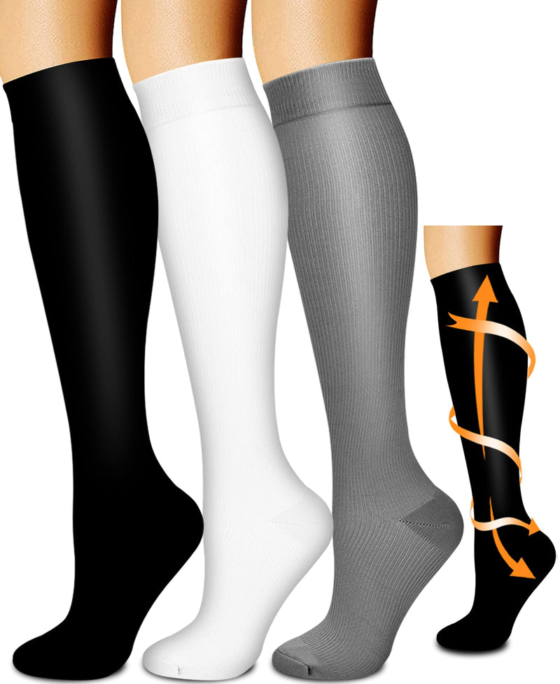 Laite Hebe Compression Socks For Women,(3 Pairs) Compression Sock Women and Men Best Running, Athletic Sports, Flight Travel 02-black/White/Grey Small-Medium