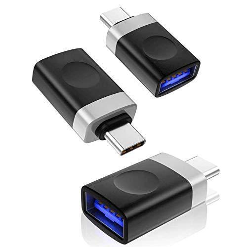 USB C Male to USB 3.0 Female Adapter 3-Pack,Thunderbolt 3 Type A OTG Cable Converter for MacBook Pro,iPad Air 4,S21,21,Chromebook,Microsoft Surface Go,Galaxy Note 10 20 S10 S20 Plus Ultra Z Flip Fold Black