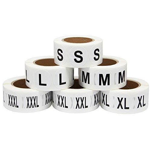 Hcode 1 Inch White Round Retail Clothing Size Label Adhesive Apparel Size Stickers A Set of 6 Rolls S M L XL XXL XXXL Total 3000 Pieces 3000 pcs S-xxxl