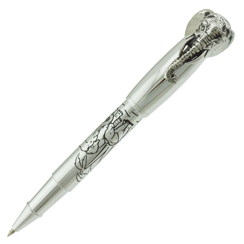 Fuliwen Rollerball Pen, Silver Stainless Steel Body Elephant Pattern Gift Pen