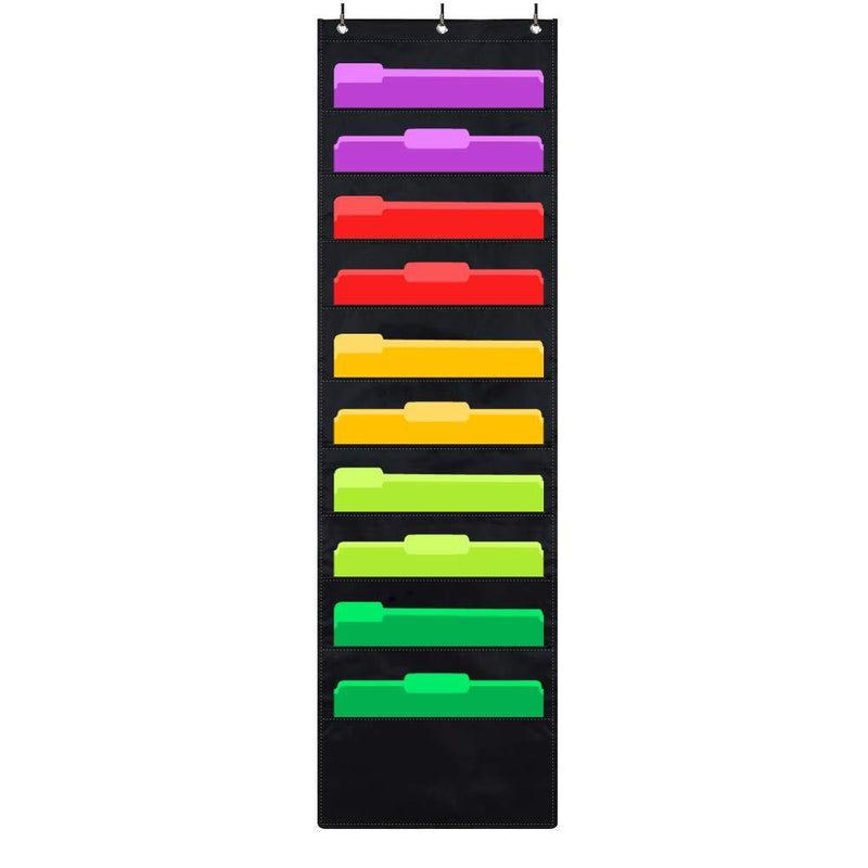 Godery Premium Hanging File Folder Organizer, 10 Pockets, 3 Hangers Cascading Wall Organizer，Perfect for Home Organization, School Pocket Chart, Office Bill Filing. Wall or Over Door Mount 10 pocket