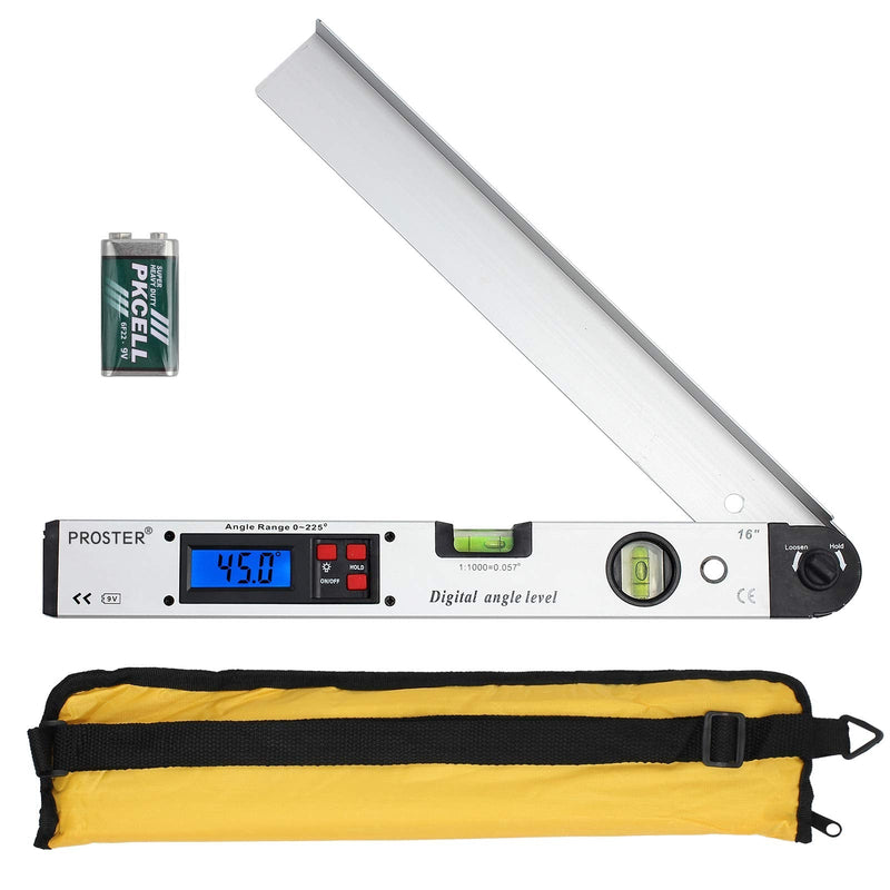 Proster 0-225° Digital Angle Finder LCD Protractor Angle Gauges Spirit Level 400mm/16 inch Vertical Horizontal Dual Spirit Level for Carpenter Woodworking Home Decoration white