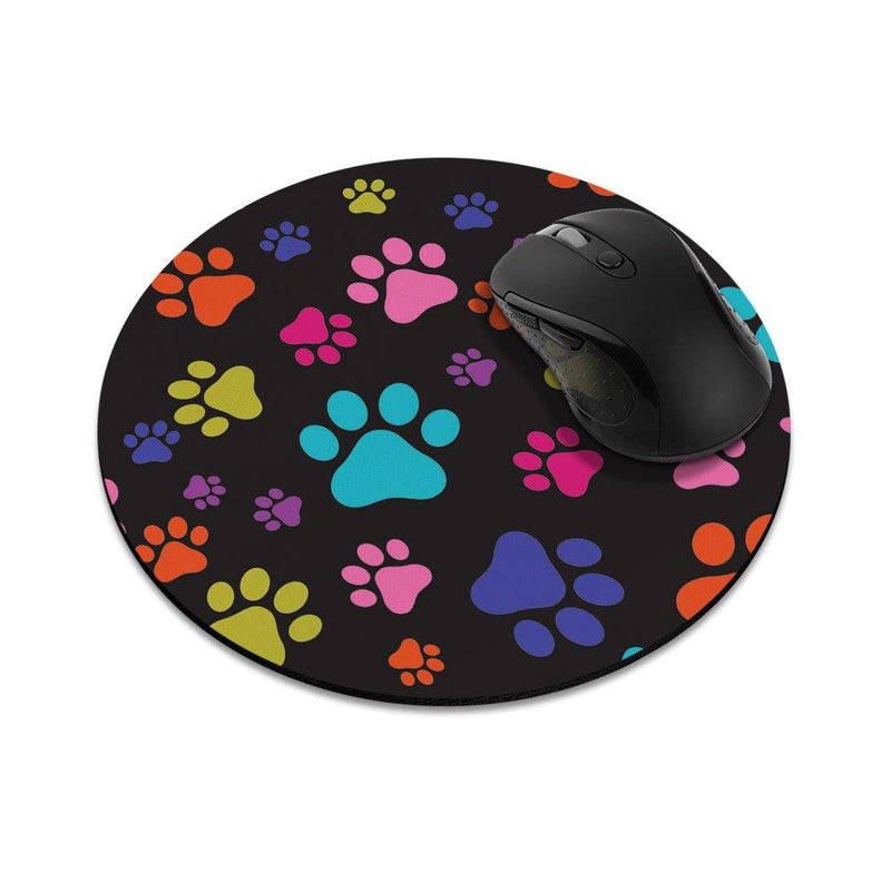 Non-Slip Round Mousepad, FINCIBO Multicolor Dog Paws Mouse Pad for Home, Office and Gaming Desk