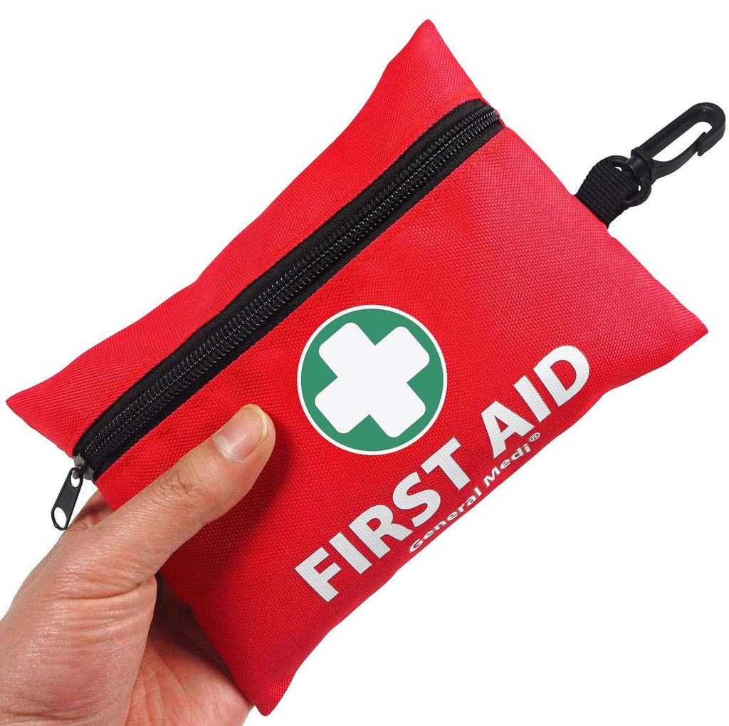 Mini First Aid Kit, 110 Pieces Small First Aid Kit - Includes Emergency Foil Blanket, CPR Respirator, Scissors for Travel, Home, Office, Vehicle, Camping, Workplace & Outdoor (Red)