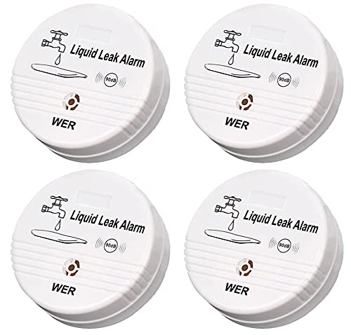 Wireless Water Leak Sensor Alarm - WER 90db Loud Buzzer, Longer Alarm Detection for Your Belongings (Shipped Without Battery) 4 pack