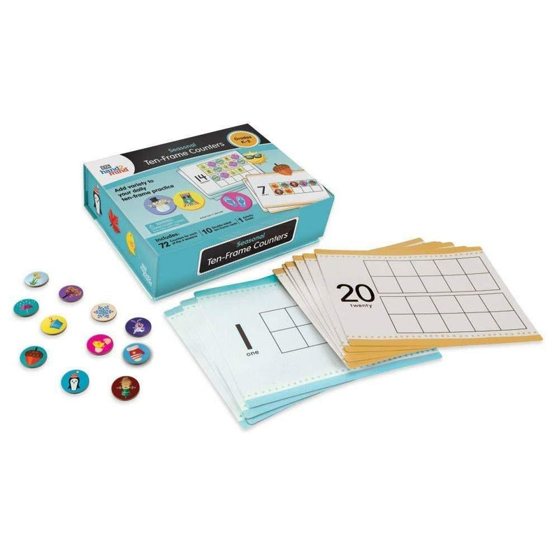 hand2mind Seasonal Ten Frames Math Counters for Kids, Math Counters Chips for Counting and Sorting, Kindergarten Learning Games, Counting Toys, Math Game (288 Math Counters and 10 Ten Frame Cards) Seasonal counters