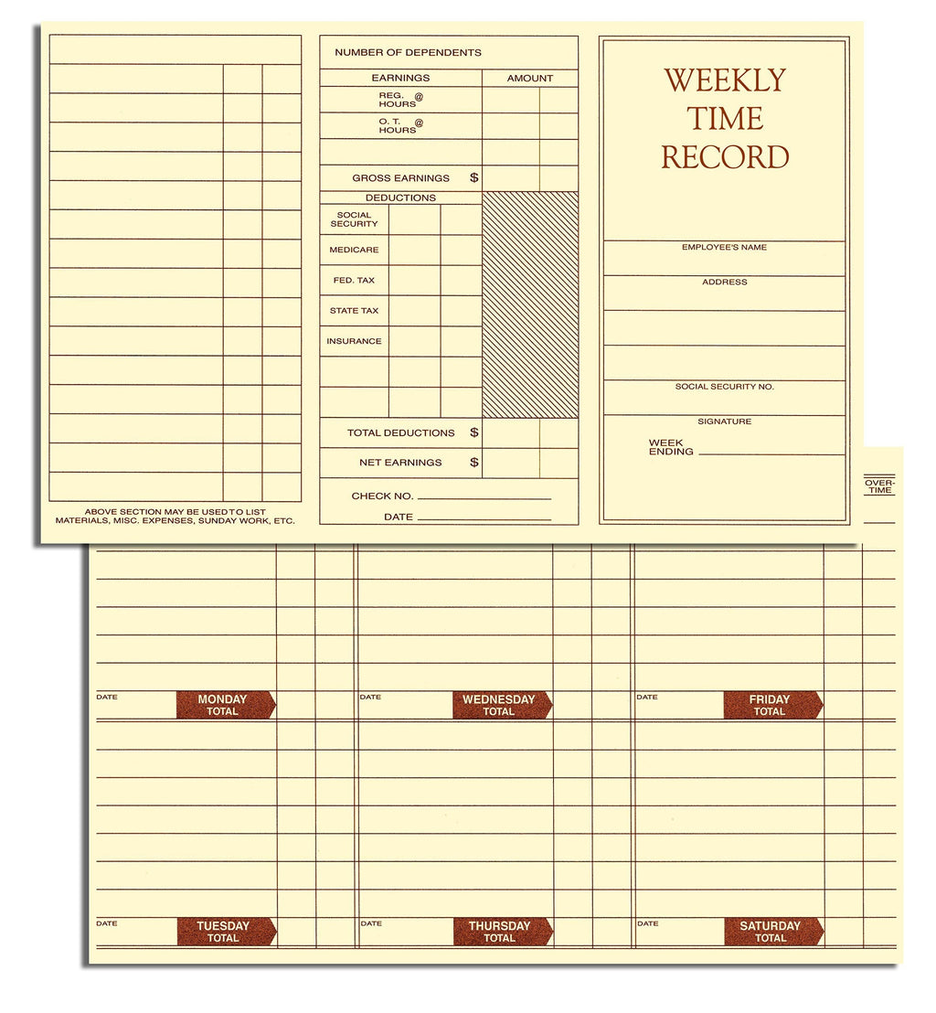 Weekly Employee Pocket Size Time Cards