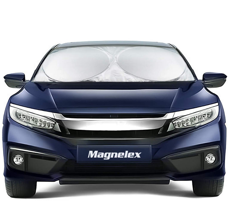 Magnelex Car Windshield Sunshade with Bonus Steering Wheel Cover Sun Shade. 210T Reflective Polyester Blocks Heat and Sun. Foldable Sun Shield That Keeps Your Vehicle Cool (Large 63 x 33.8 in) LARGE - (63" x 33.8")