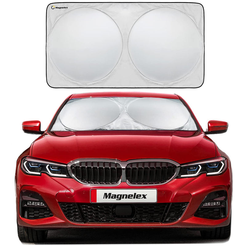 Magnelex Windshield Sunshade with Bonus Steering Wheel Sun Shade. 210T Reflective Polyester Blocks Heat and Sun. Foldable Sun Shield Keeps Your Vehicle Cool (Medium 59 x 31 in) MEDIUM - (59" x 31")