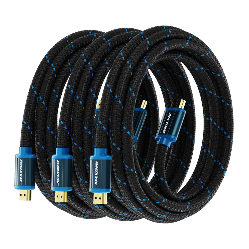 HDMI Cable 4K Ultra HD 8 Foot (3 Pack) Nylon Braided HDMI 2.0 Cable, High Speed 18Gbps 4K@60Hz HDR, 3D, 2160p, 1080p, HDCP 2.2, ARC, HDMI Cables for Monitors, HDTV 8 Feet 3 Pack