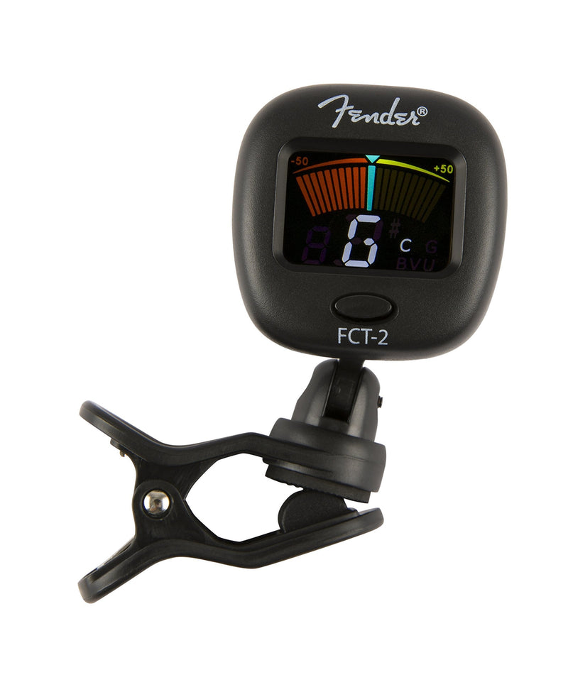 Fender FT-2 Professional Clip on Tuner for Acoustic Guitar, Electric Guitar, Bass, Mandolin, Violin, Ukulele, and Banjo Black FCT-2