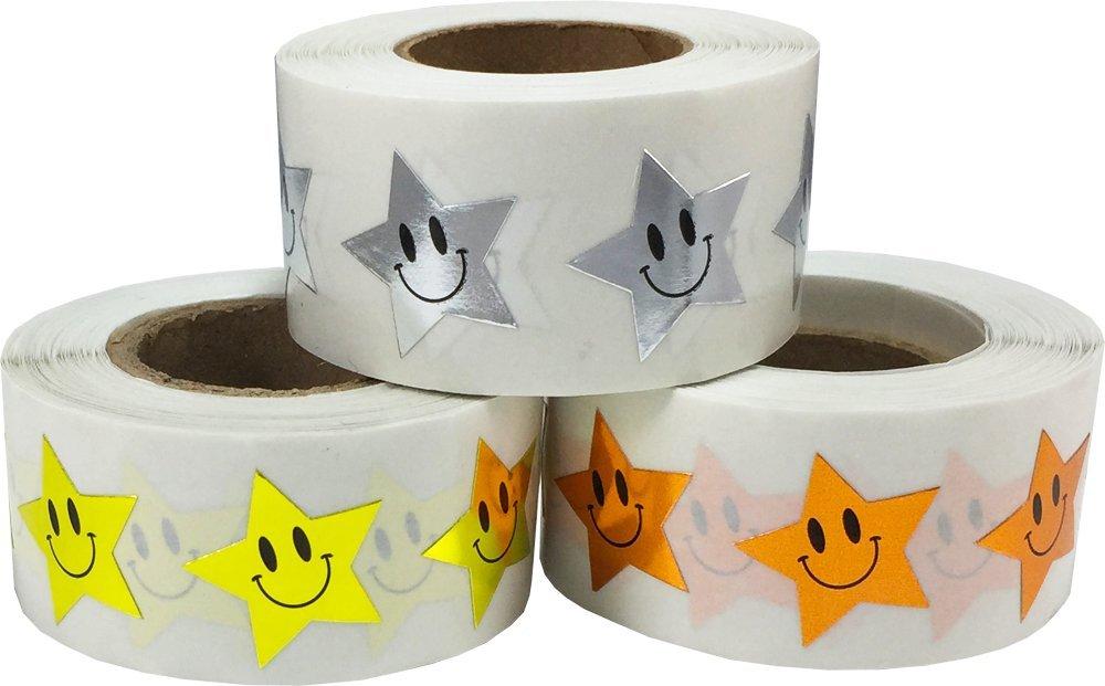 Happy Face Metallic Star Stickers Multi Pack Teacher School Supplies 3/4 Inch 1,500 Total Stickers