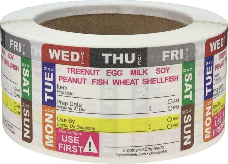 Dissolvable Universal Shelf Life Allergy Warning Labels for Food Rotation Use by Food Preparation Days of The Week Prep Date Stickers 2 x 3 Inch 500 Adhesive Stickers
