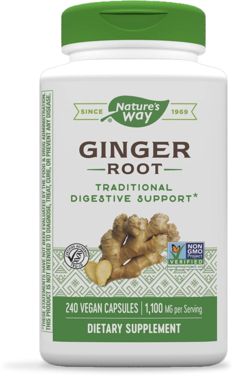 Nature's Way Ginger Root, Traditional Digestive Health Support*, 1,100 mg, 240 Vegan Capsules 240 Count (Pack of 1)