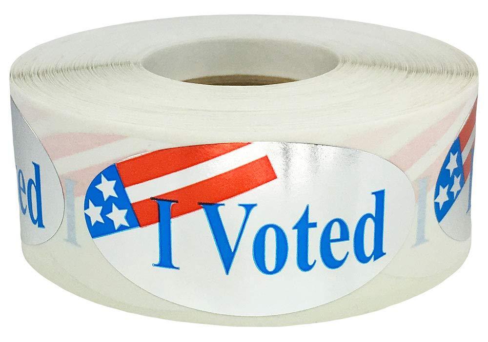 Silver I Voted Oval Stickers, 2 x 1 Inch in Size, 500 Labels on a Roll Metallic Silver