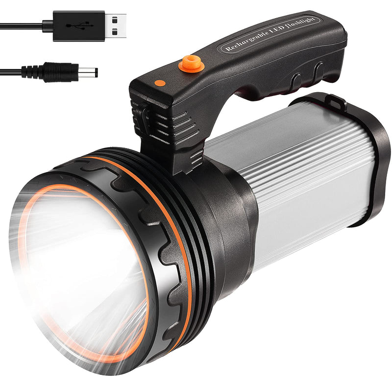 CSNDICE 35W Rechargeable Handheld Flashlights- High Lumens Spotlight 9000 Lumens, IPX45 Waterproof Rechargeable Spotlight USB Output 6600mAh, Can be Used for Home and Outdoor use Silver