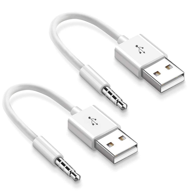 iMangoo Charging Cable for iPod Shuffle Cable USB Data Sync Cable Cord 3.5mm Male AUX Plug to USB Male Adapter Cable Charger Converter Headphone Audio Extender Jack for iPod Shuffle 3 4 5 6 Gen 2-Pack 2 Pack White