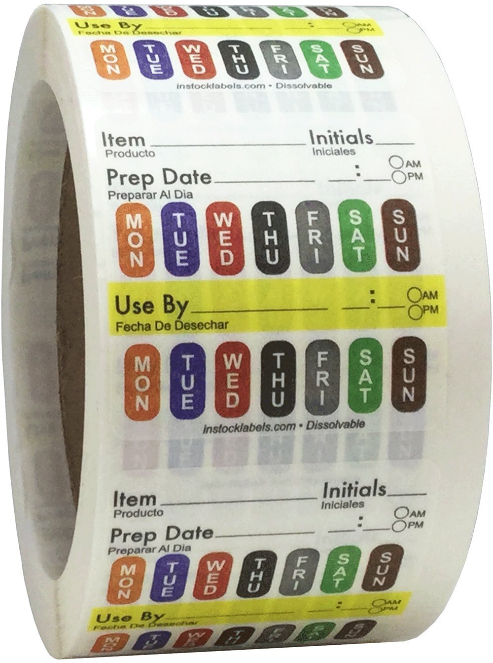 Dissolvable Universal Labels for Food Rotation Use by Food Preparation Days of The Week Prep Date Stickers 2 x 2 Inch 500 Adhesive Stickers