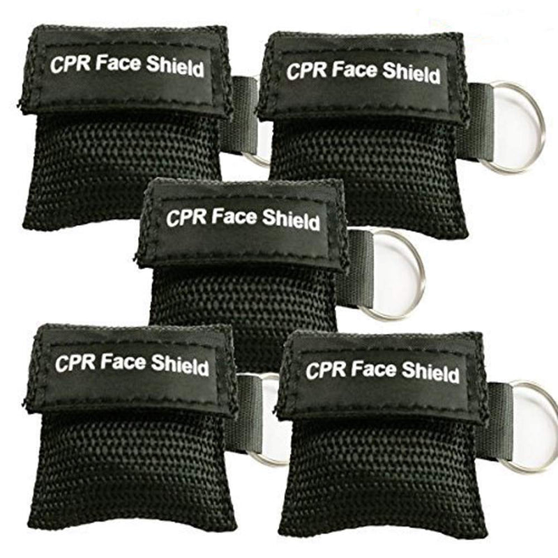 Pack of 5pcs CPR Face Shield Mask Keychain Ring Emergency Kit CPR Face Shields for First Aid or CPR Training (Black-5) Black-5