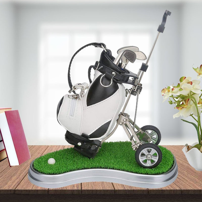 HKOO Golf Gift Golf Pens Holder, Golf Bag Holder with 3 Pieces Aluminum Pen Golf Bag Pencil Holder,Golf Souvenirs Gifts for Golfer Fans Coworker White and Black