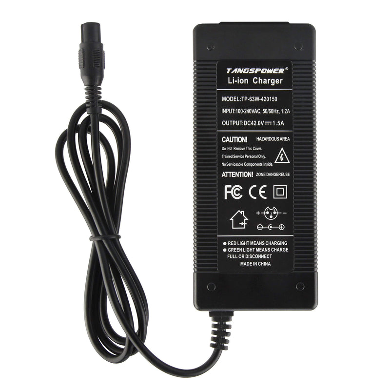 TANGSPOWER 36V Charger Output 42V 1.5A PowerFast Mini 3-Prong Inline Connector for 10Series Lithium Battery