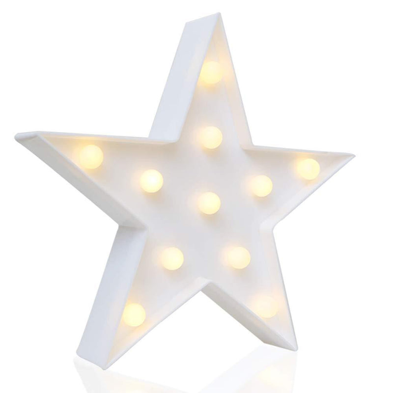 Novelty Place Designer Star Marquee Sign Lights, Warm White LED Lamp - Living Room, Bedroom Table & Wall Christmas Decoration for Kids & Adults - Battery Powered 10 Inches High