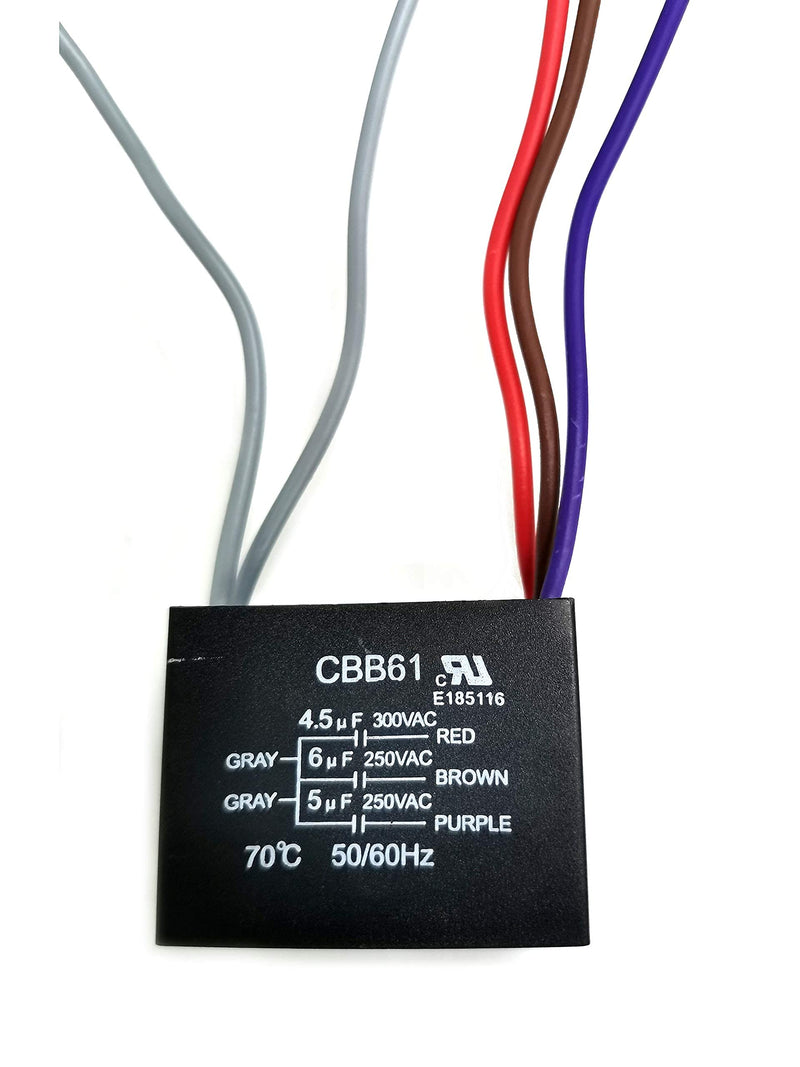 New CEILING FAN CAPACITOR CBB61 4.5uf + 6uf + 5uf 5 WIRE 250V
