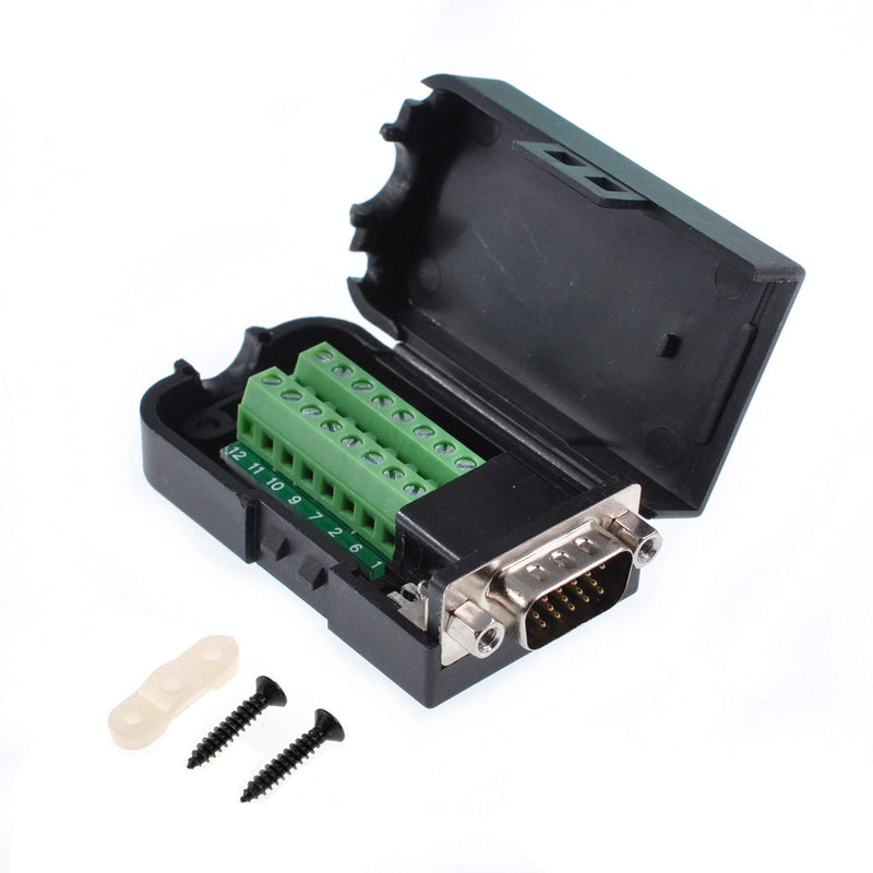 Oiyagai DB15 3+9 D-SUB VGA Male 3Row 15Pin Connector Adaptor with Nut Terminal Breakout Board Free Welding Male-Nut