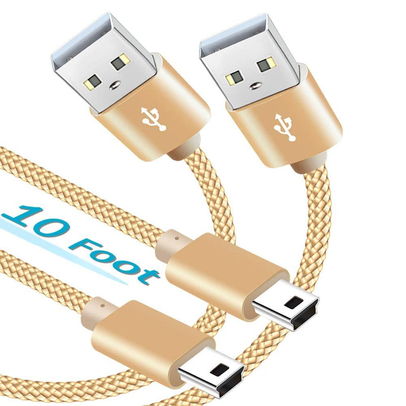 Mini USB Cable【10ft 2Pack】,SIOCEN Long Type A Male to Mini-B Charger Cord for GoPro Hero 3+,Canon PowerShot/Rebel/EOS/DSLR Camera,Braided PS3 Controller Charging Wire for Garmin Nuvi GPS,Dash Cam