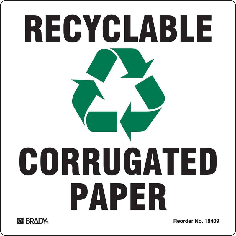 Brady 18409FLS Recycling and Conservation Labels, Adhesive, Vinyl, 5" x 5", Black/Green On White (Pack of 5)