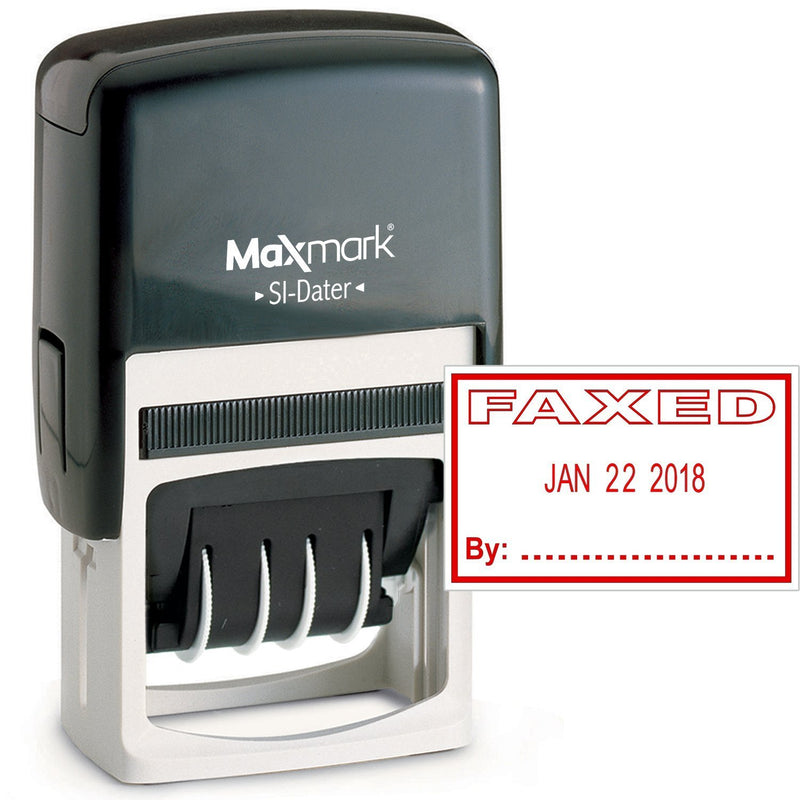 MaxMark Office Date Stamp with FAXED Self Inking Date Stamp - RED Ink