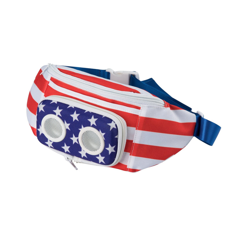 American Flag Fannypack with Speakers. Bluetooth Fanny Pack for Parties/Festivals/Raves/Beach/Boats. Rechargeable, Works with iPhone & Android. (2021 Edition)