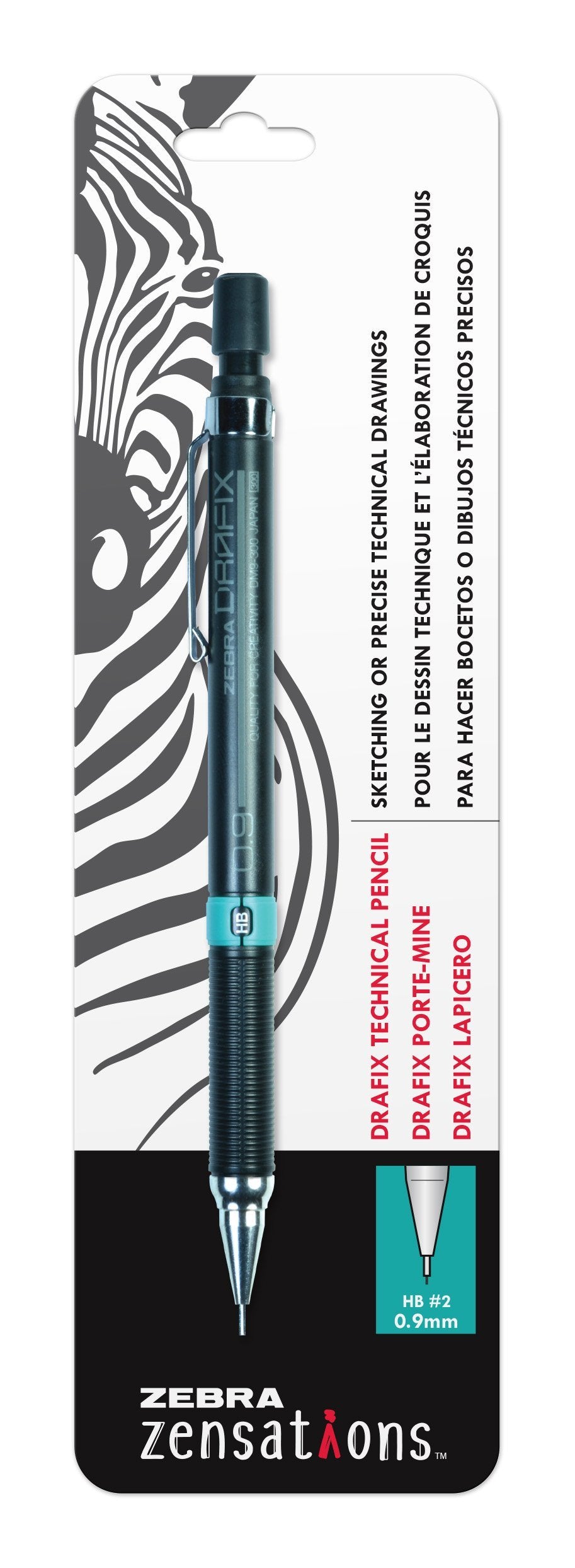 Zebra Zensations Drafix Technical Pencil, 0.9mm, Teal Lead Grade Indicator, 1-Count 1-Pack