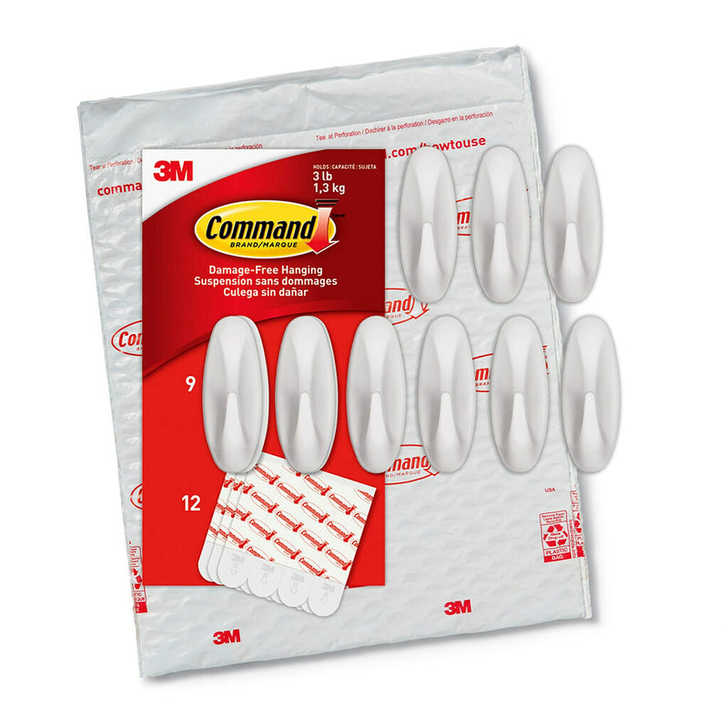 Command Medium Designer Hooks, White, 9-Hooks, 12-Strips, Organize & Decorate Damage-Free 9 Hooks