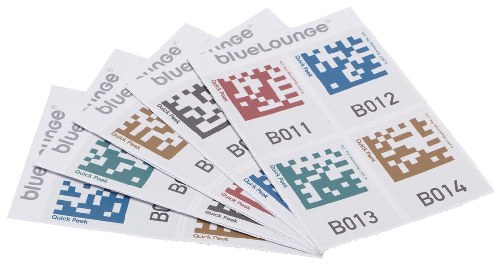 Bluelounge Quick Smart Peek Self-Adhesive Labels + App 32 Quickly to Find All Your Valuables empaquetés