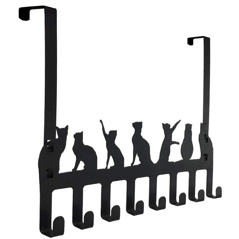 Wintek Over the Door Hook Hanger, Heavy Duty Organizer Rack for Towel, Hat,Hoodies,Coat , Cloth,Bag - 8 Hooks (Black) cat