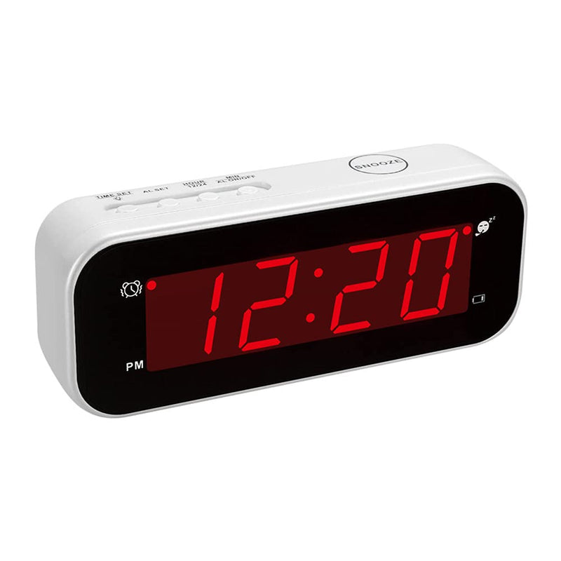 KWANWA Small Digital Alarm Clock for Travel with LED Temperature or Time Display Stays On,Battery Powered Only White