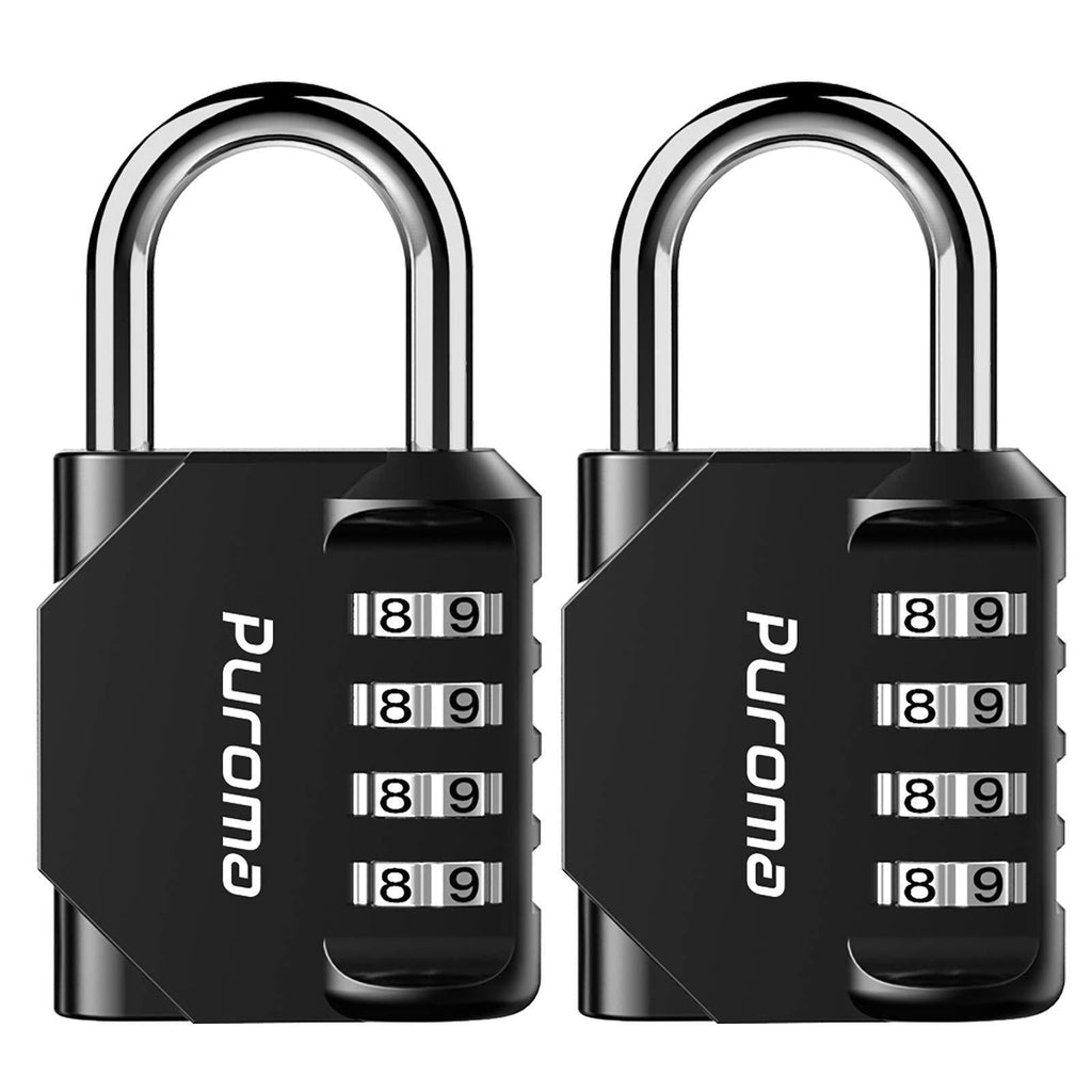 Puroma 2 Pack Combination Lock 4 Digit Outdoor Waterproof Padlock for School Gym Locker, Sports Locker, Fence, Toolbox, Gate, Case, Hasp Storage (Black) Black
