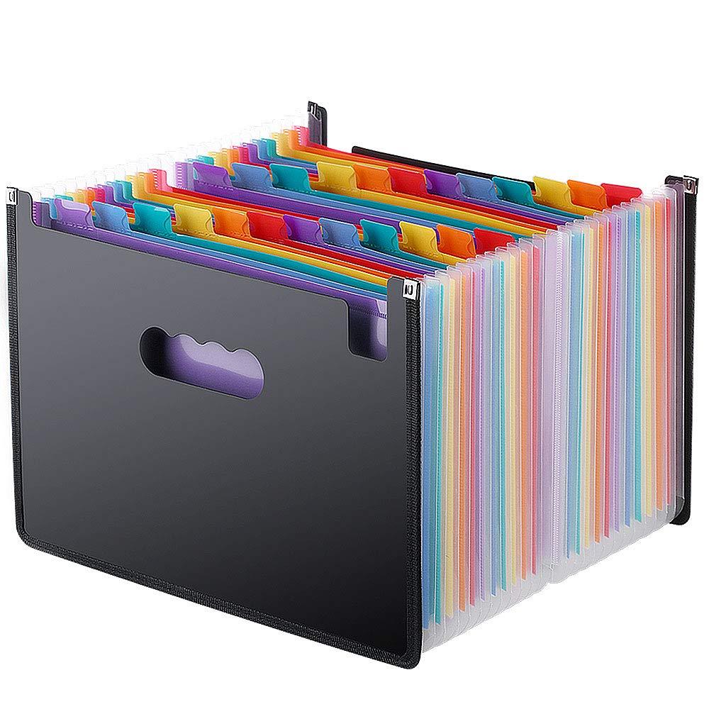 Expanding File Folder 24 Pockets, Multi-Color Accordion A4 Document Organizer with Expandable Wallet Stand – Works on A4 Size and Letter Size