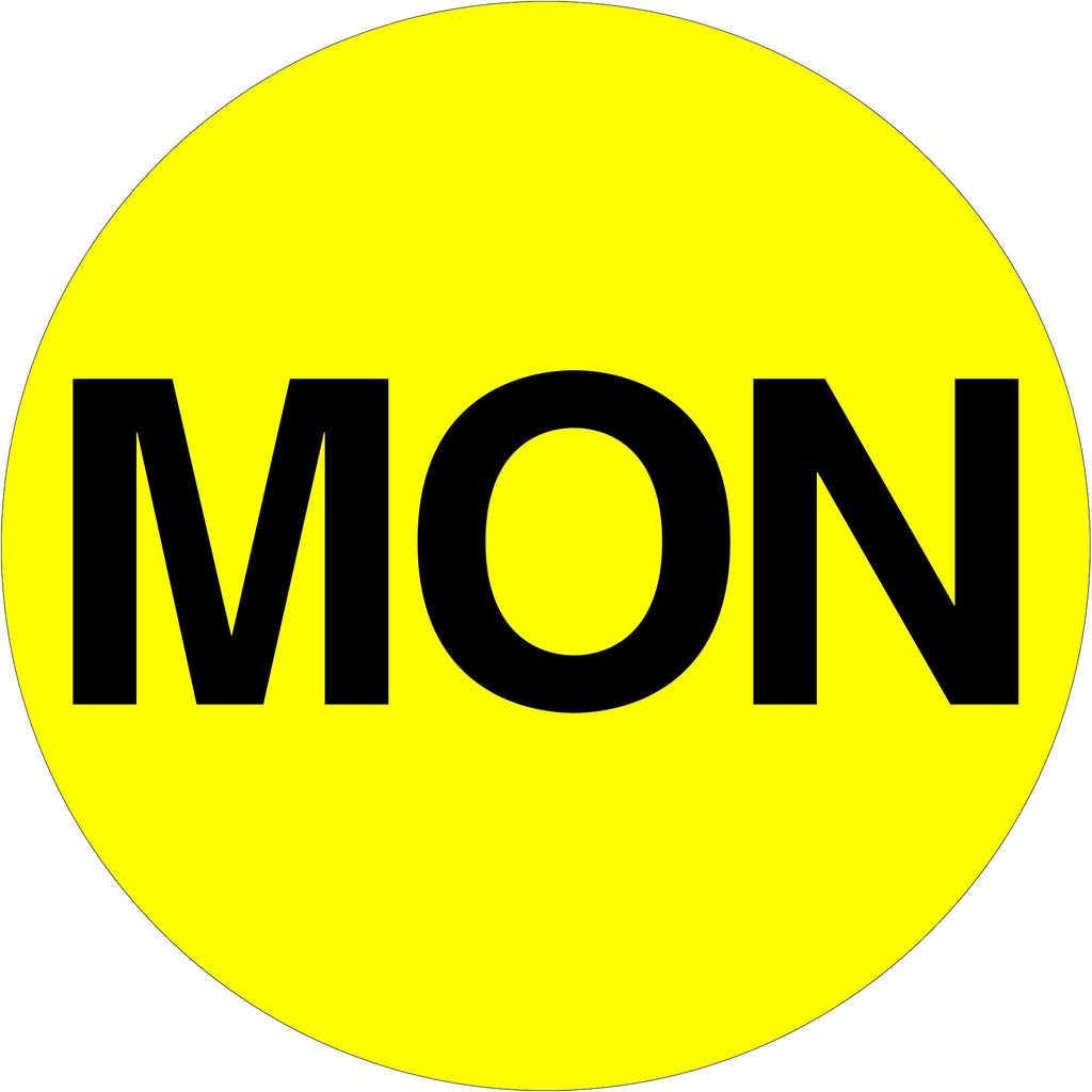 Ship Now Supply SNDL6502 Tape Logic Inventory Circle Labels, Days of The Week,"MON", 2", Fluorescent Yellow (1 Roll of 500 Labels)