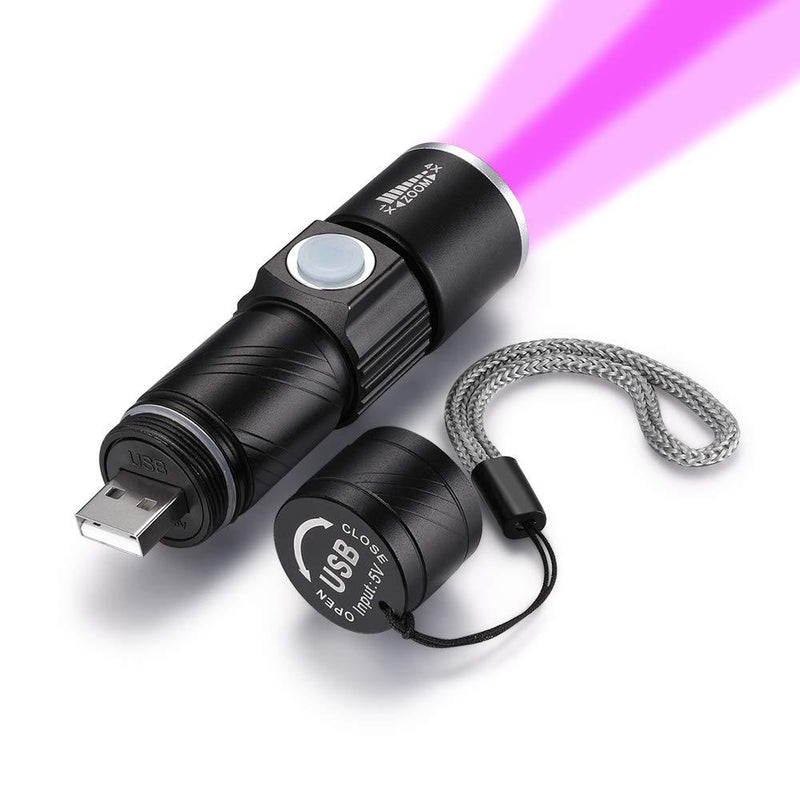 DARKBEAM USB Rechargeable UV light 395nm led Flashlight Portable 400nm Mini Detector for Dog Urine Pet Stains, Anti-counterfeiting identification, Resin Curing UV usb flashlight black