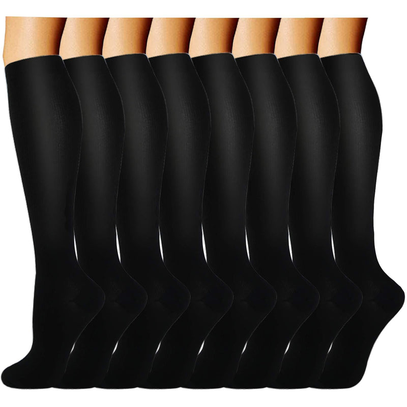 Compression Socks for Women & Men Circulation 8 Pairs 15-20mmHg-Best support for Nurse,Medical,Running,Athletic 01- Black Small-Medium